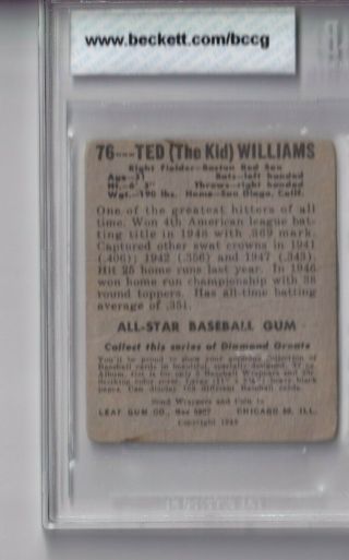 1948 Leaf TED WILLIAMS BCCG BGS 6 Good or Better baseball card RARE 2