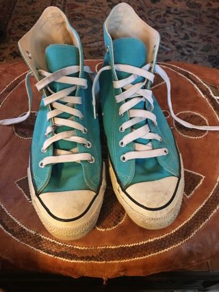 Vtg 80s Made In Usa Converse All Star Chuck Taylor Hi Top 8.  5 Turquoise Blue
