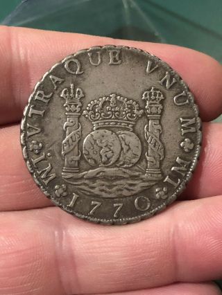 Scarce Colonial Peru 1770 Jm Silver 8 Reales Pillar Dollar Rare Type