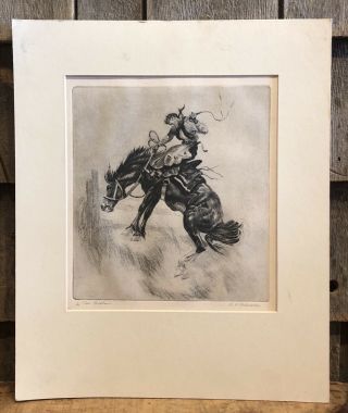 Vintage R.  H.  Palenske “the Outlaw” Western Cowboy Horse Art Print Hand Signed