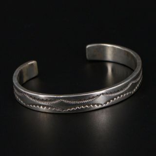Vtg Sterling Silver - Navajo Nora Tahe Stamped Solid 6.  75 " Cuff Bracelet - 32g