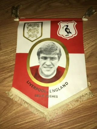 Liverpool Fc Vintage 1960s Emlyn Hughes Red/white Wall Pennant (vg Cond)