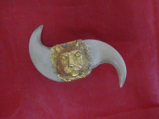 Antique /Vintage Brooch Double Tiger Style Claw w Gilded Tiger ' s Head Motif 2