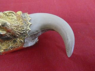 Antique /Vintage Brooch Double Tiger Style Claw w Gilded Tiger ' s Head Motif 3