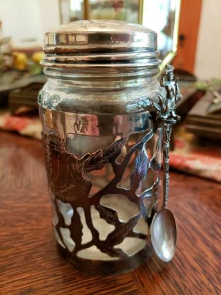 Sterling Silver Overlay & Top Nestle Glass Bottle Jar Vintage Old 925,  Spoon