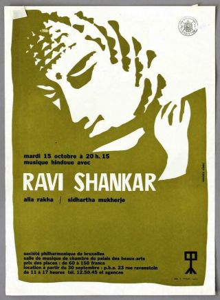 Ravi Shankar - Mega Rare Vintage Brussels 1968 Concert Poster