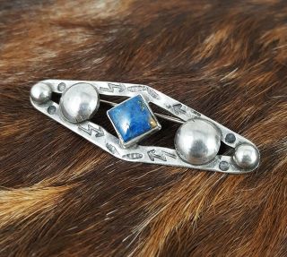 Stunning Antique VTG Navajo Old Pawn Stamp Sterling Silver Lapis Brooch Pin 2