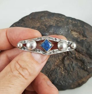 Stunning Antique VTG Navajo Old Pawn Stamp Sterling Silver Lapis Brooch Pin 3