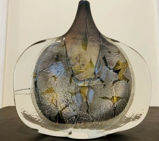 Vtg Michael Harris Mdina Short Neck Fish Axe Head Art Glass Vase Signed