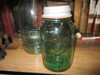 Vintage One Quart Green Ball Perfect Mason Fruit Jar Bottom 7 Antique
