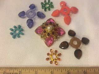 Vtg Joan Rivers Goldtone Multi Color Resin Gems Brooch Set Changeable Faux Pearl