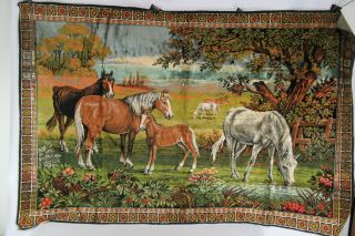 Vintage Pasture W/ Grazing Horses Tapestry 72 " X 48 "