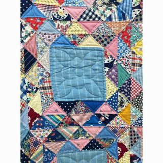 87x61in Vintage Flying Geese Quilt with Blue Base Hand - stitched 3