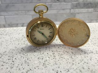 Vintage Bulova Pocket Watch Design Alarm Clock Wind Up - 2RA 027 Gold tone 3