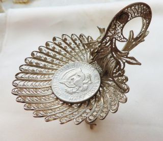Finely Crafted Silver Peacock? Small Dish From Spain? 1900 - 1940,  USA Ship 2