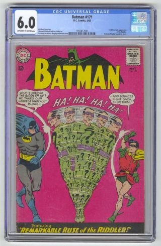 Batman 171 Cgc 6.  0 Vintage Dc Comic Key 1st Silver Age Riddler / Tv Pilot Issue
