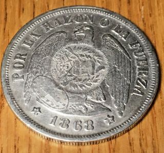 1894 Guatemala Counterstamp On 1868 Chile Peso Rare Key Date Silver Countermark