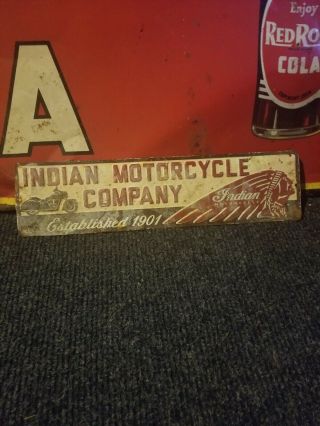 Vintage Old Indian Motorcycle Sales Service Metal Sign Gas Oil Advertising