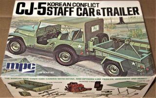 - In - Box 1970s Mpc Jeep Cj5 Korean War Staff Car & Trailer Model Kit