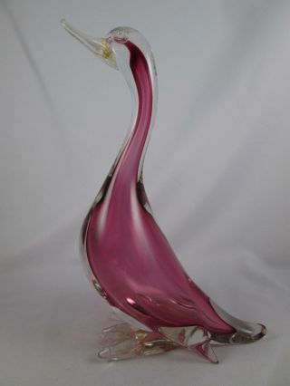 Vintage Murano Italian Sommerso Cased Art Glass Duck Seguso Pink Gold Fleck