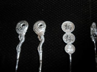 6 Antique Japanese/Chinese export Silver SPOONS Figural Man - Dragon Bamboo Handle 2