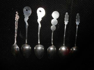 6 Antique Japanese/Chinese export Silver SPOONS Figural Man - Dragon Bamboo Handle 4