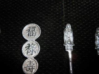 6 Antique Japanese/Chinese export Silver SPOONS Figural Man - Dragon Bamboo Handle 5
