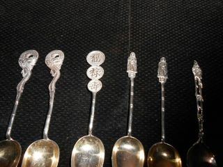 6 Antique Japanese/Chinese export Silver SPOONS Figural Man - Dragon Bamboo Handle 6