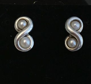 Tiffany & Co Vintage 925 Sterling Silver Infinity Pearl Stud Earrings