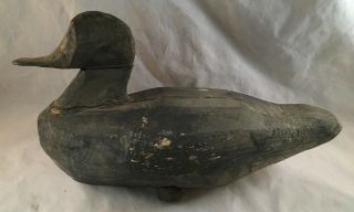Antique Duck Decoy Primitive Folk Art Carved Painted Wood 6 Black Body