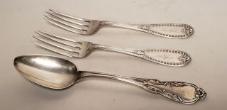 3 Antq Sterling Silver Serving Spoons - Fork - Enscribed 1852/1866 - 5.  2 Ozt - Hutchkiss