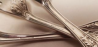 3 ANTQ STERLING SILVER SERVING SPOONS - FORK - enscribed 1852/1866 - 5.  2 ozt - HUTCHKISS 4