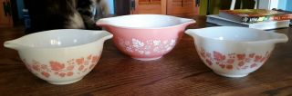 Vintage Pyrex Pink Gooseberry Cinderella 3 Bowl Mixing Set 441 And 442 Look