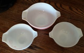 Vintage Pyrex Pink Gooseberry Cinderella 3 Bowl Mixing Set 441 and 442 LOOK 4