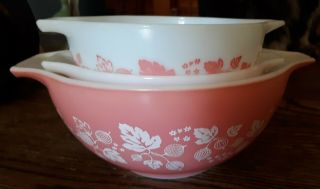 Vintage Pyrex Pink Gooseberry Cinderella 3 Bowl Mixing Set 441 and 442 LOOK 5