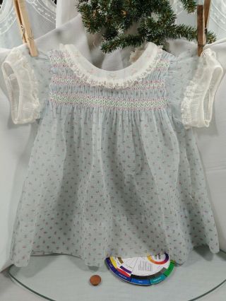 Vtg Baby Girl Smocked Sheer Organza Dress Floral Dotted Swiss Nannette Originals
