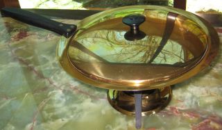 Vtg 1960s Mid Century Gorham Giftware Brass Chafing Dish W Lid Fuel Stand L899