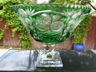 Vintage Lausitzer Bleikristall Lead Crystal Bowl Cut Green To Clear Gdr Germany