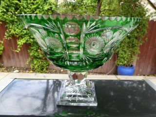 Vintage Lausitzer Bleikristall Lead Crystal Bowl Cut Green to Clear GDR Germany 2
