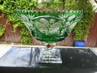 Vintage Lausitzer Bleikristall Lead Crystal Bowl Cut Green to Clear GDR Germany 3