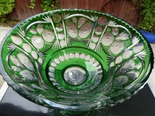 Vintage Lausitzer Bleikristall Lead Crystal Bowl Cut Green to Clear GDR Germany 6
