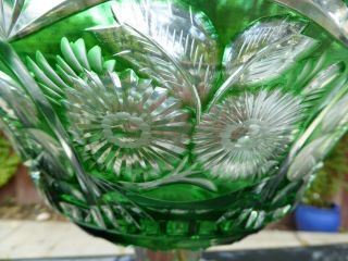 Vintage Lausitzer Bleikristall Lead Crystal Bowl Cut Green to Clear GDR Germany 7