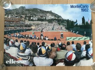 Rare Vintage 1982 Ellesse Monte Carlo Open Tennis Poster 2 - Sided French