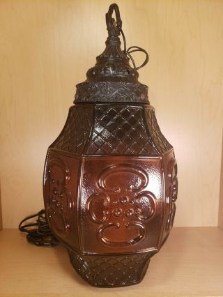 Vintage Retro Amber Glass Hanging Swag Chandelier Globe Light Lamp