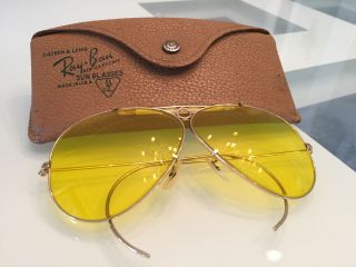 Vintage Scratchfree Ray Ban Aviator Shooting Glasses Yellow Amber Bl Bullet Hole