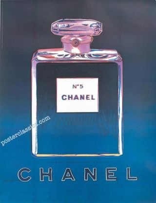 Vintage Pop Art Poster Chanel N5 Perfume Andy Warhol Black Blue 22x29
