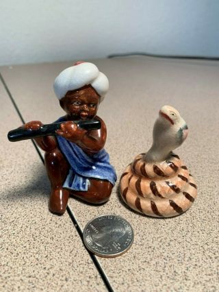 Vintage Black Americana Salt & Pepper Shakers: Black Native With A Cobra Japan