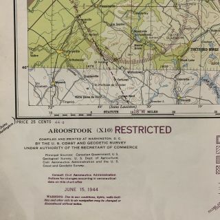 Aroostook Vintage Wwii Restricted Sectional Aeronautical Chart Collectible Map