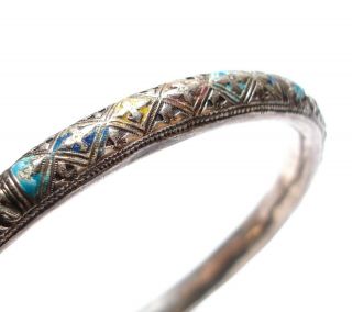 Antique Chinese Silver & Enamel Bangle Bracelet