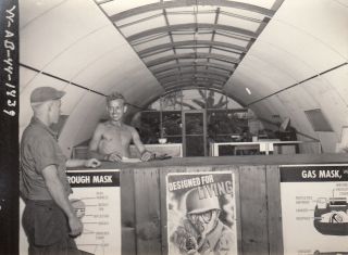 Wwii Photo Gas Mask Propaganda Posters In Quonset Hut 1944 Saipan 640